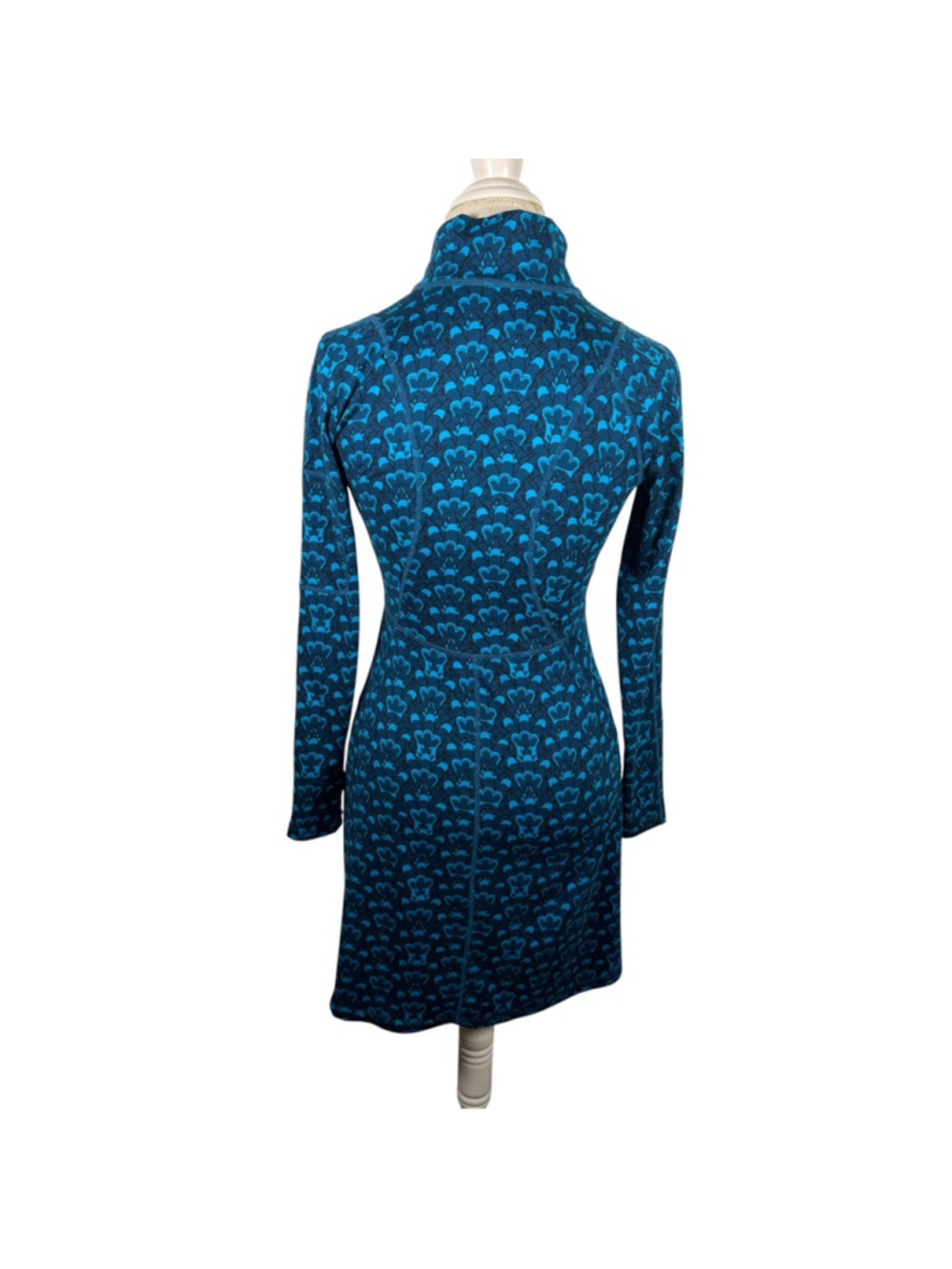 Title Nine Synergy Getaway Dress Womens XS Blue Print Mock Neck Long Sleeve - Picture 6 of 9